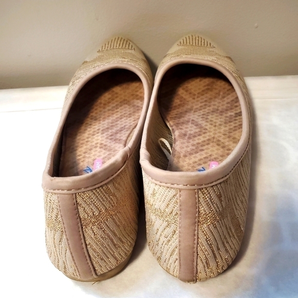 Skechers Ballet Flats Boho Woven Fabric Embroidered Cleo Wham Tan Gold Size 8 - Picture 3 of 8